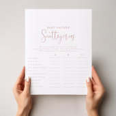 Papier Jeu de Baby shower rose Gold Script
