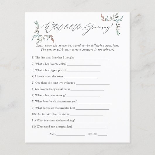 Papier Jeu de Baby Shower Rustique de Fleurs d'Hiver pour (Devant)