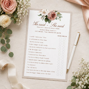 Papier Jeu de Baby Shower Rustique Floral "Il a dit, Elle