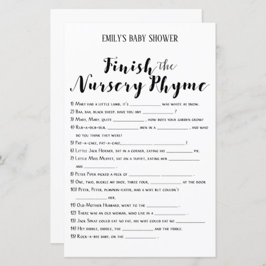 Papier Jeu de Baby shower rustique moderne IMPRIMÉ (Devant / Derrière)