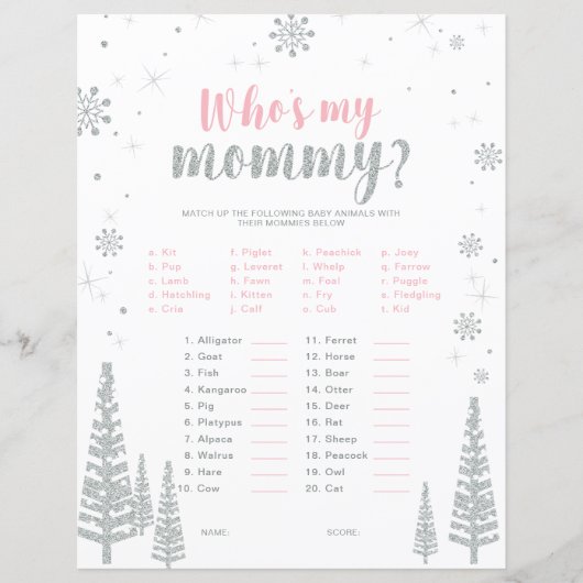 Papier Jeu de Baby shower Silver & Pink Winter Wonderland (Devant)