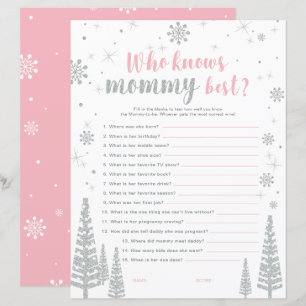 Papier Jeu de Baby Shower Silver & Pink Winter Wonderland