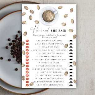 Papier Jeu de baby shower sur le thème du café Il a dit o