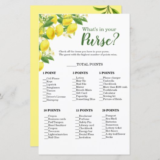 Papier Jeu de Baby Shower sur le thème du Citron : Qu'y a (Devant / Derrière)