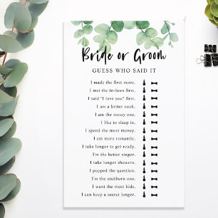 Papier Jeu de Baby Shower sur l'eucalyptus 'Il a dit, ell