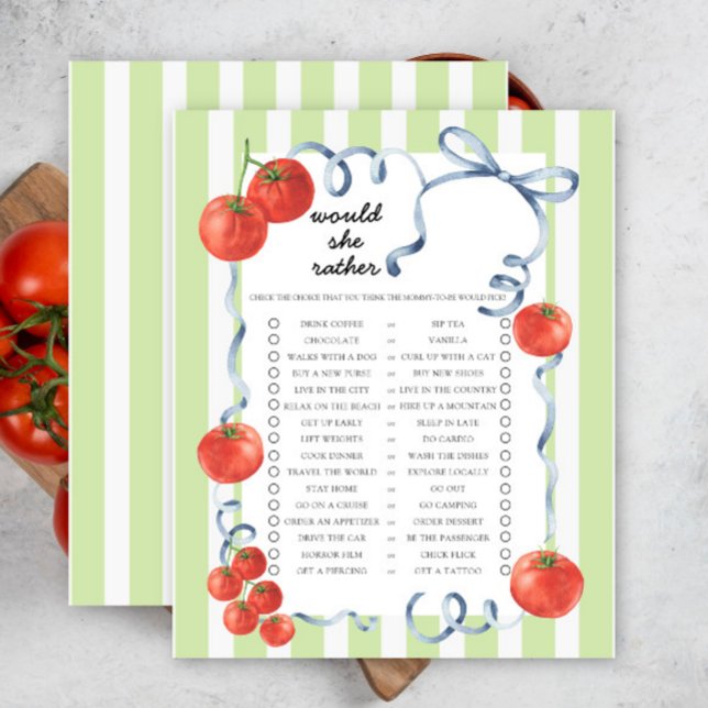 Papier Jeu de Baby Shower 'Tomate: Préférerait-Elle' (Créateur téléchargé)