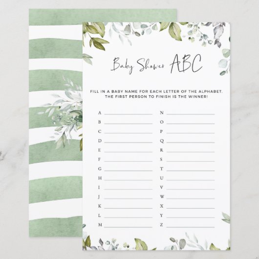 Papier Jeu de Baby shower verdoyant - ABC (Devant / Derrière)