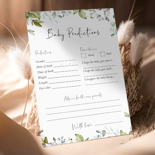 Papier Jeu de Baby shower verdoyant - Prédictions pour bé