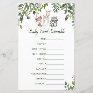 Papier Jeu de Baby shower Woodland - Bébé Word Scramble