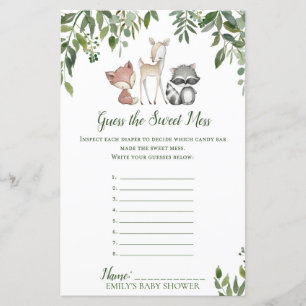 Papier Jeu de Baby shower Woodland - Guess Sweet Mess