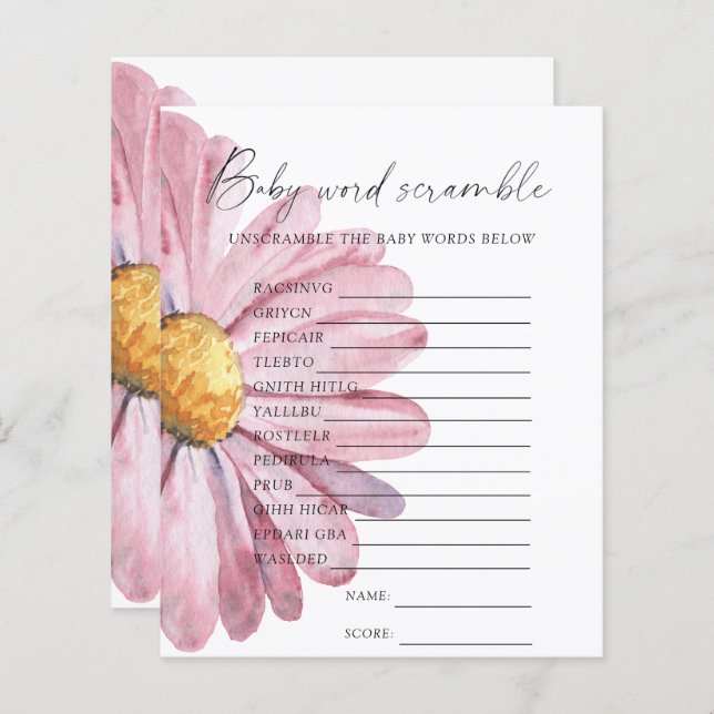 Papier Jeu de baby shower Word de fleur sauvage (Devant / Derrière)