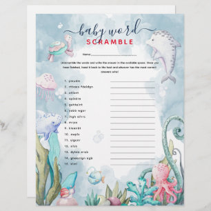 Papier Jeu de Baby shower "Word Scramble" sous la mer