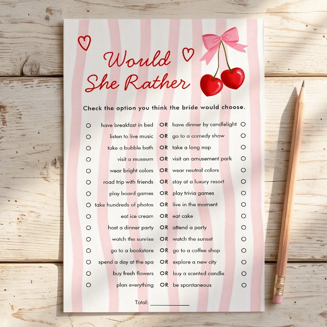 Papier Jeu de Baby Shower 'Would She Rather Cherry on Top (Créateur téléchargé)