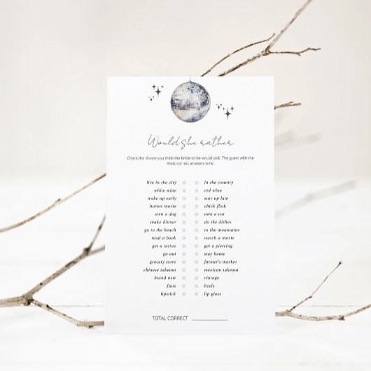 Papier Jeu de Baby Shower 'Would She Rather Disco Ball'