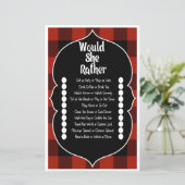 Papier Jeu de Baby Shower 'Would she Rather Red Flannel' (Debout devant)