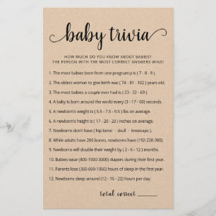 Papier Jeu de Baby Trivia avec réponses Baby Shower party
