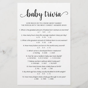 Papier Jeu de Baby Trivia avec réponses Baby Shower party