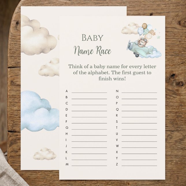 Papier Jeu de bain de bébé Ourson Course au prénom de béb (Baby Name Race Bearly Wait Airplane Boy Game)