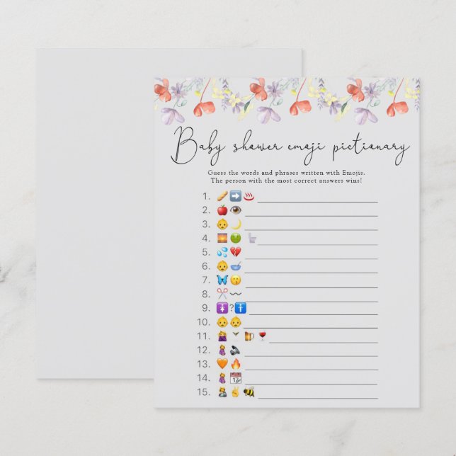 Papier jeu de bébé shower avec des émoticônes de fleurs s (Devant / Derrière)