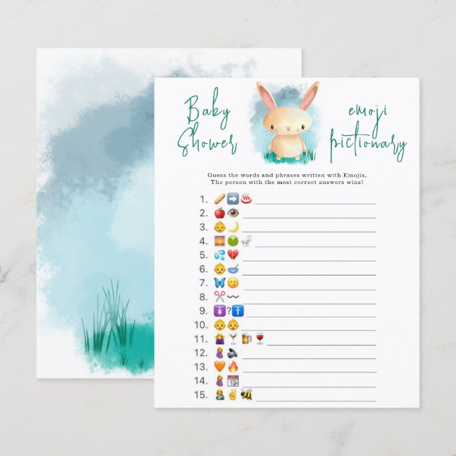 Papier Jeu de bébé shower avec l'image de l'émoji lapin (Devant / Derrière)