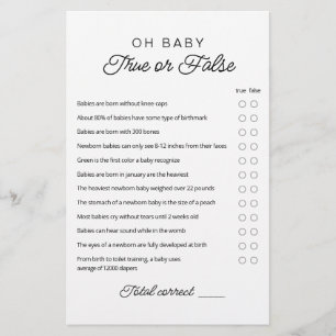 Papier Jeu de Bébé Vérité ou Faux avec Réponses