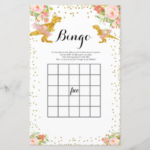 Papier Jeu de bingo à l'aquarelle Dino rose et or