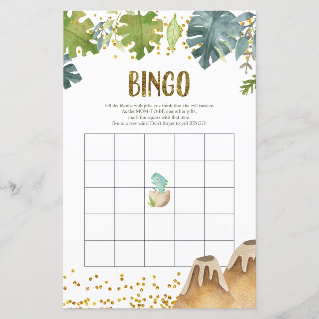 Papier Jeu de Bingo à l'aquarelle Dinosaure de verdure (Devant)