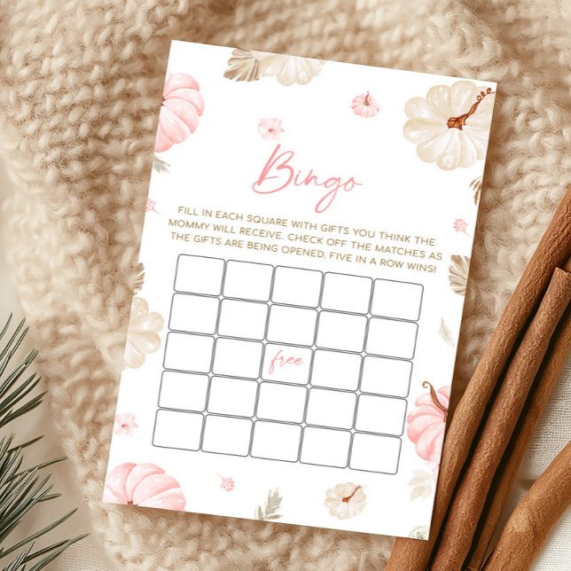 Papier Jeu de Bingo Automne Citrouille Douce Rose (Girl Fall Pumpkin Baby Shower Bingo Game)