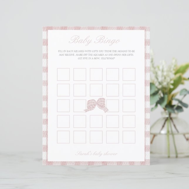 Papier Jeu de bingo baby shower arc rose (Debout devant)