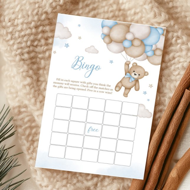 Papier Jeu de Bingo Baby Shower Ballons Ours Bleu (Blue Bear Baby Shower Bingo Game
)