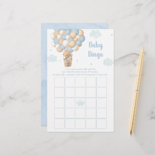 Papier Jeu de Bingo Baby Shower Ballons Ourson Bleu