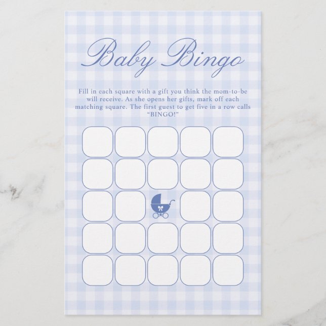 Papier Jeu de bingo Baby Shower Bleu (Devant)