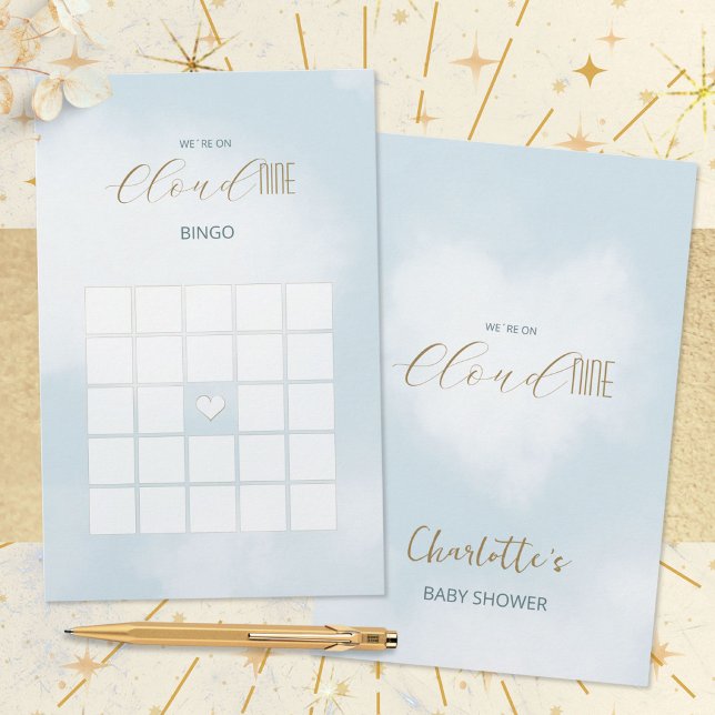 Papier Jeu de bingo Baby Shower Bleu Céleste Cloud 9 (Cloud 9 Celestial Blue Baby Shower Bingo Game ©Susanne Sachers - Sunny Mind 🌞)