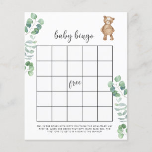 Papier Jeu de bingo Baby shower bois d'eucalyptus