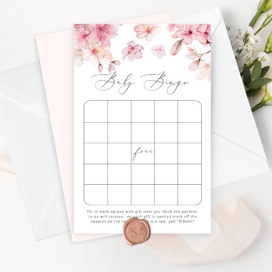 Papier Jeu de bingo baby shower cerise fleur