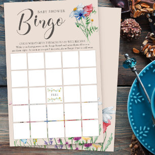 Papier Jeu de Bingo Baby Shower Charme Fleur Sauvage