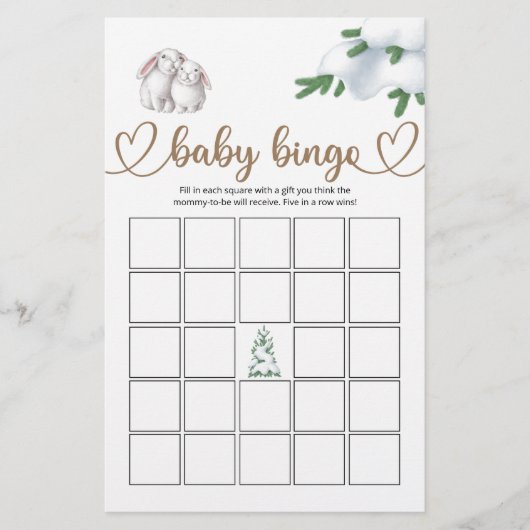 Papier Jeu de Bingo Baby shower d'hiver (Devant)