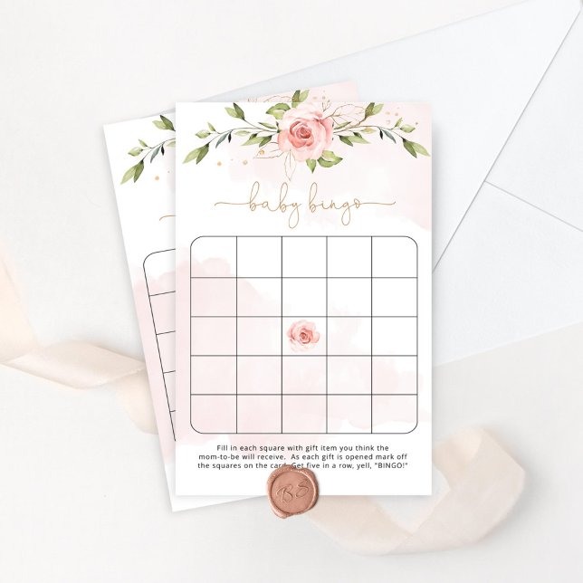 Papier Jeu de bingo baby shower floral rose gold (Créateur téléchargé)
