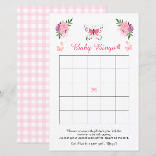 Papier Jeu de Bingo Baby Shower Mignon Petit Papillon