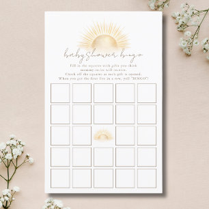 Papier Jeu de Bingo Baby Shower Neutre Bohème Soleil Or B