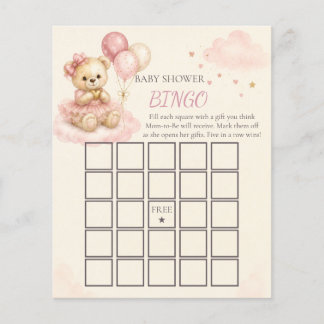 Papier Jeu de bingo Baby Shower Ourson Rose
