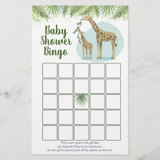 Papier Jeu de Bingo Baby Shower Safari Girafe