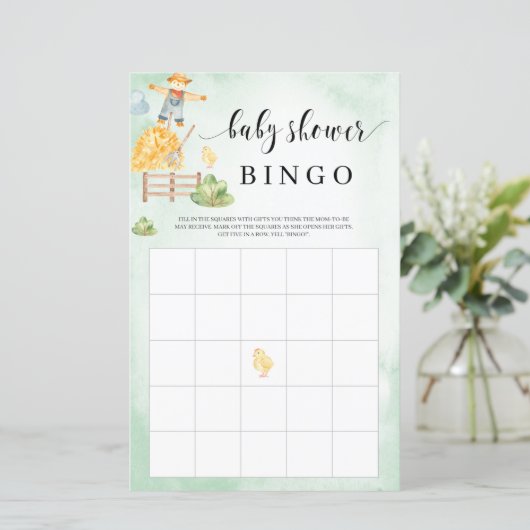 Papier Jeu de bingo Baby shower thème animaux de la ferme (Debout devant)