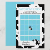Papier Jeu de Bingo Baby Shower Vache Laitière Bleue (Devant / Derrière)