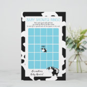 Papier Jeu de Bingo Baby Shower Vache Laitière Bleue (Debout devant)