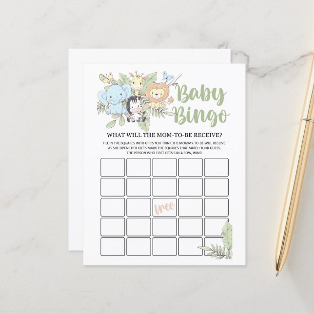 Papier Jeu de Bingo BabyShower (Devant/Arrière en situation)