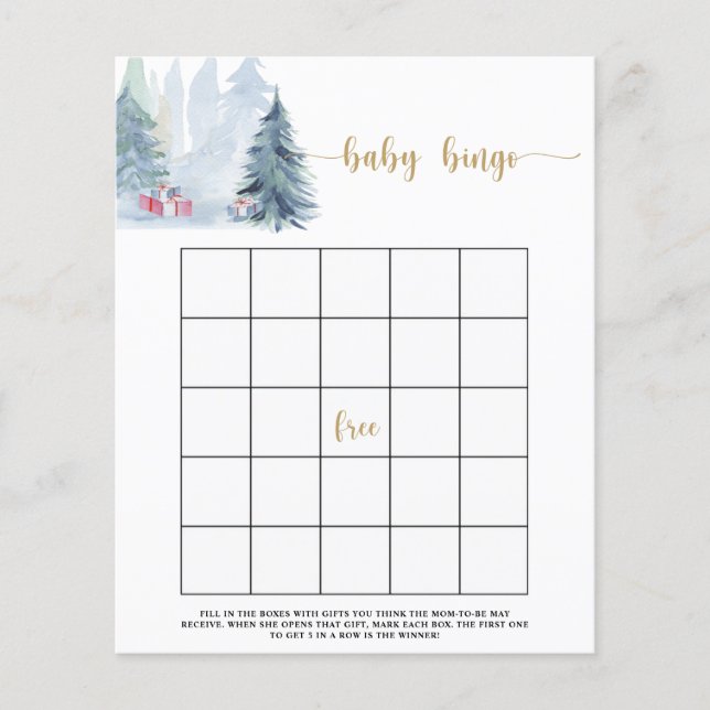 Papier Jeu de bingo bébé arbres de pin bleus d'hiver (Devant)