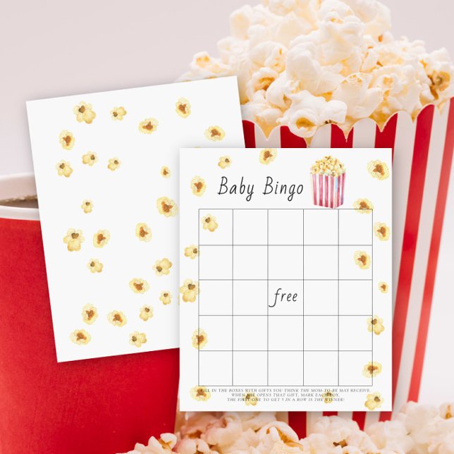 Papier Jeu de bingo bébé au popcorn aquarelle (Créateur téléchargé)