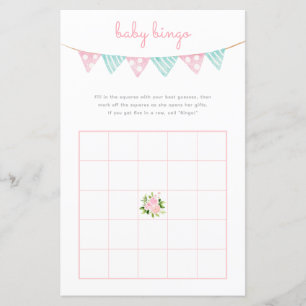 Papier Jeu de Bingo Bébé - Baby shower Fleurs Roses