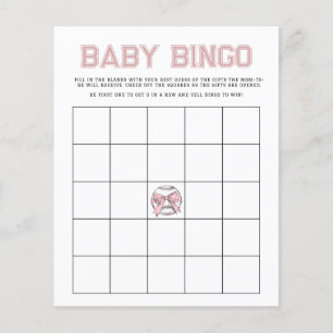 Papier Jeu de bingo bébé baseball Pink Batter Up